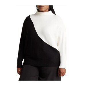 Tahari Womens Plus Black White Color Block Dolman Sleeve Knit Sweater Sz 1X New
